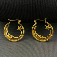 Moon Star 18K Gold Plated Hoop Earrings