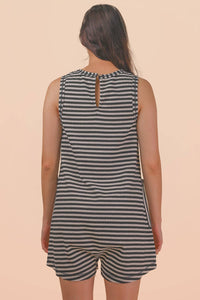 580 B&W Striped Casual Romper