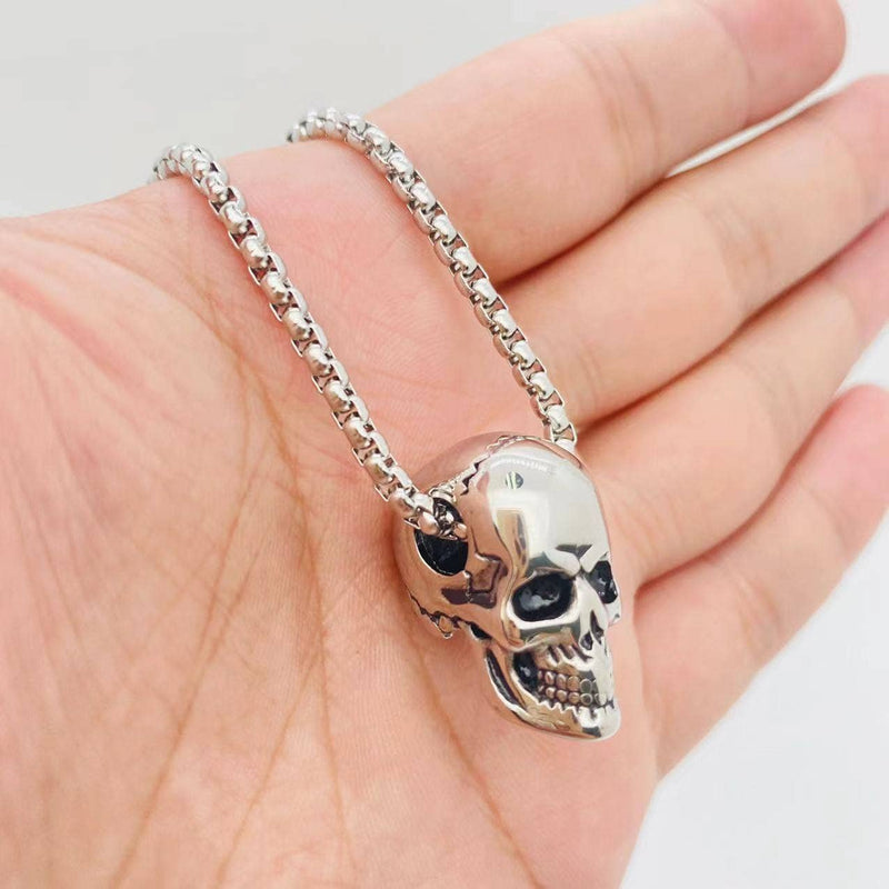 Stainless Steel Skull Necklace + Silver