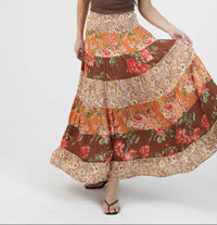 Floral Mood Tiered Maxi Skirt in Brown Mix