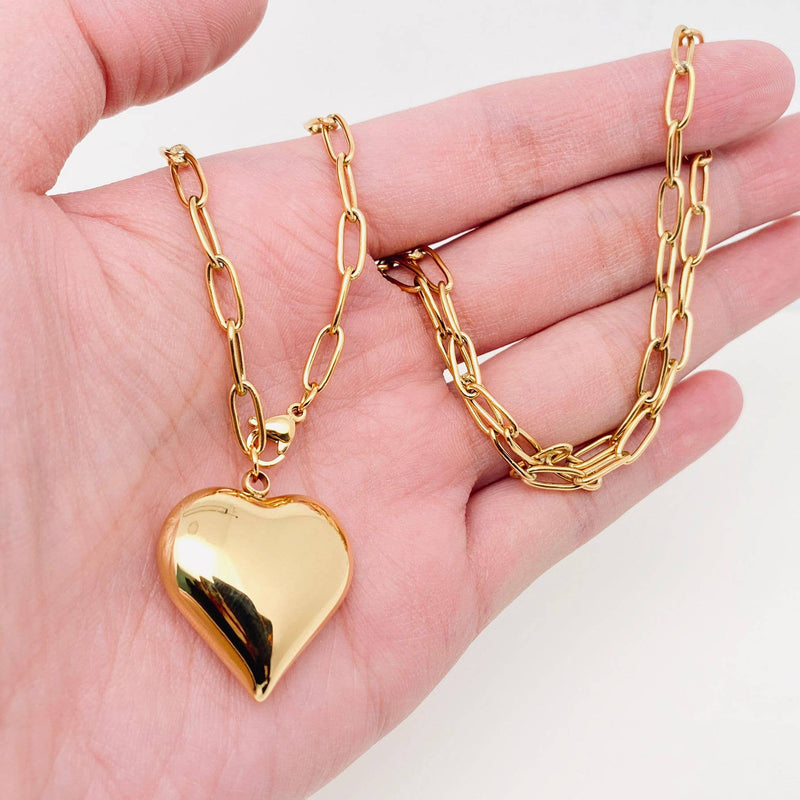 18K Gold Plated Puffy Heart Necklace