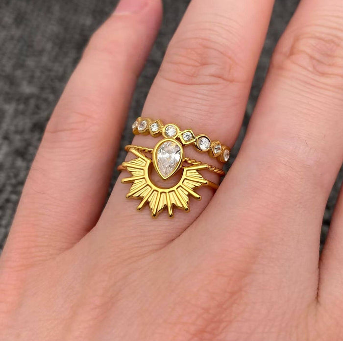 3 Pcs 18K Gold-plated Ring Set 6.5