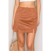 Double Slit Suede Mini Skirt Camel