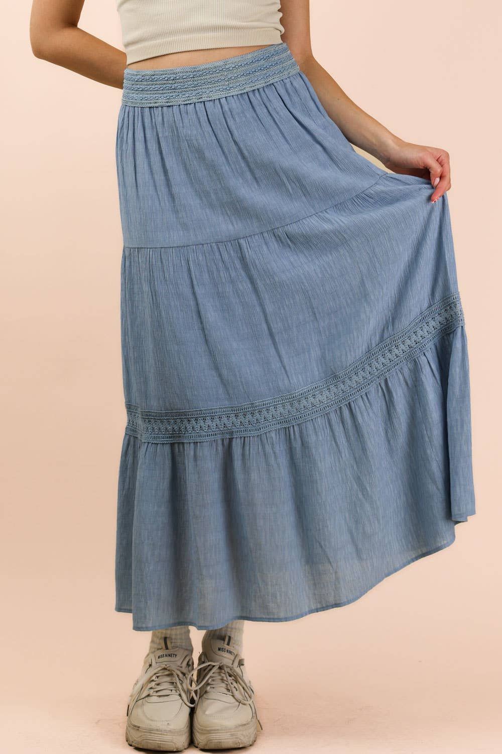 Dusty Blue Tiered Maxi Skirt