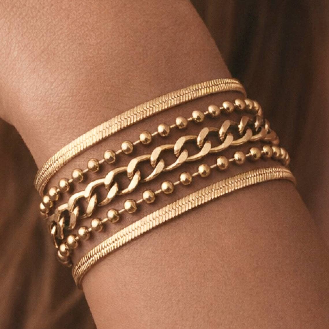 18K Gold Plated Waterproof Stainless Steel Bracelet Stack