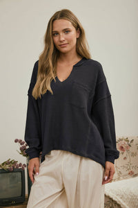 Juliette Charcoal V neck Long Sleeve