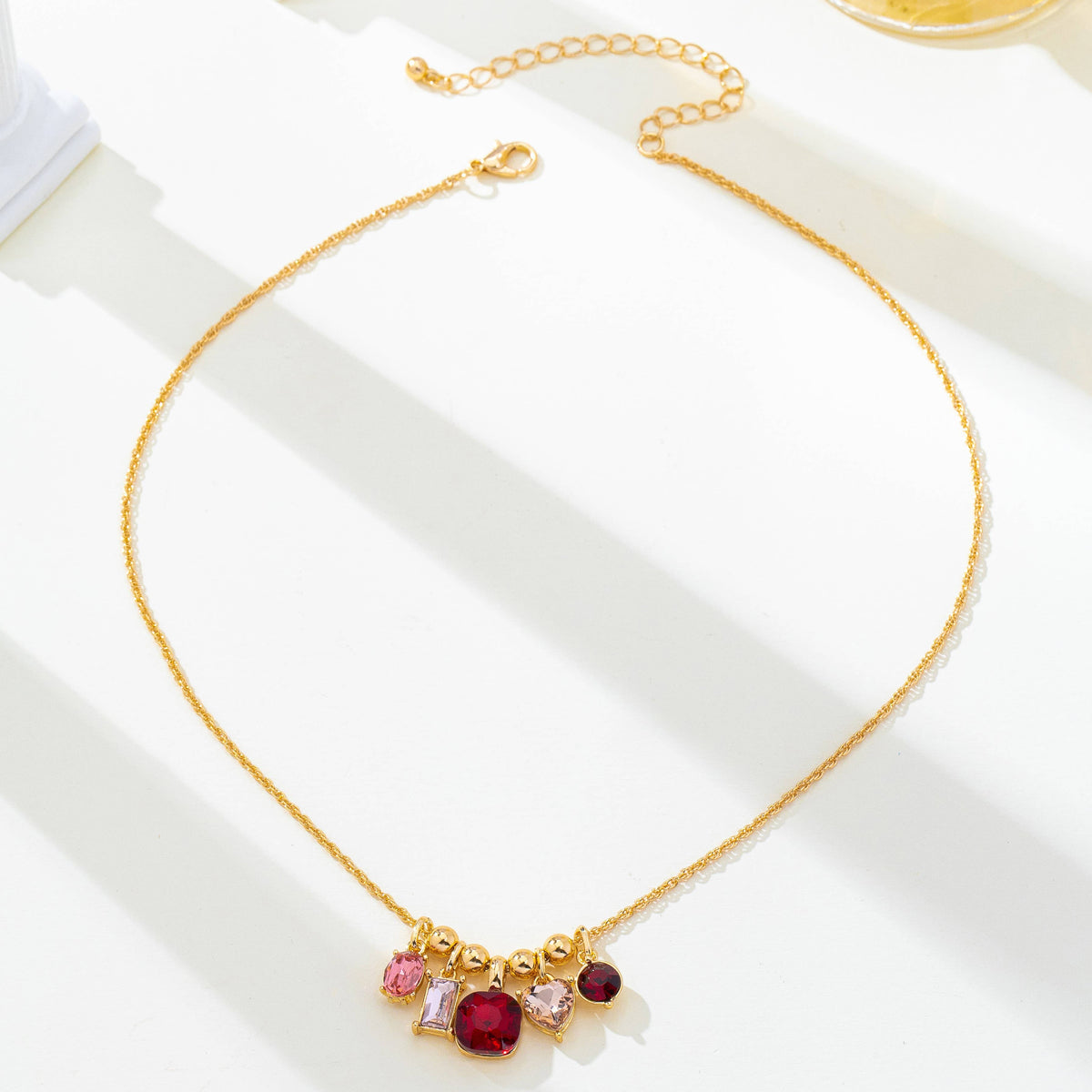 Pink & Red Crystal Cluster Charm Pendant Necklace