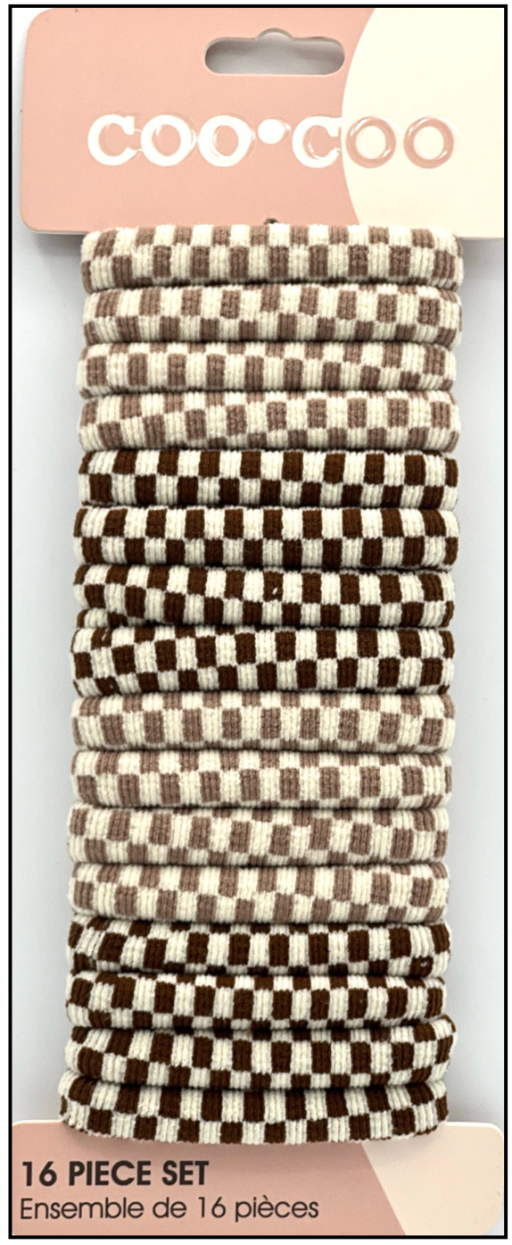 16 PC Checkered Elastics Brown