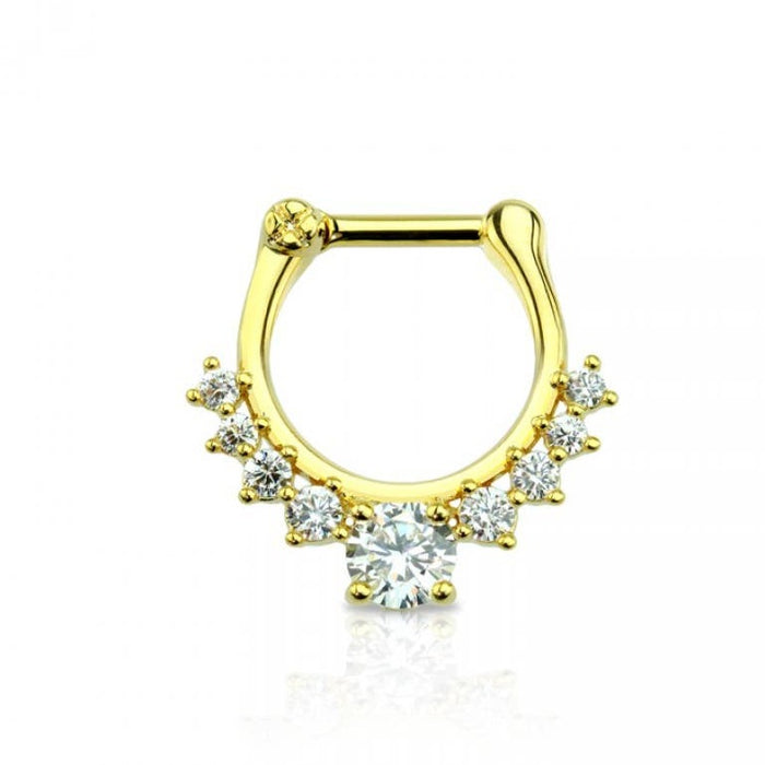 MULTI CZ GEM PAVED ROYAL HOOP SEPTUM CLICKER - 580 Threads